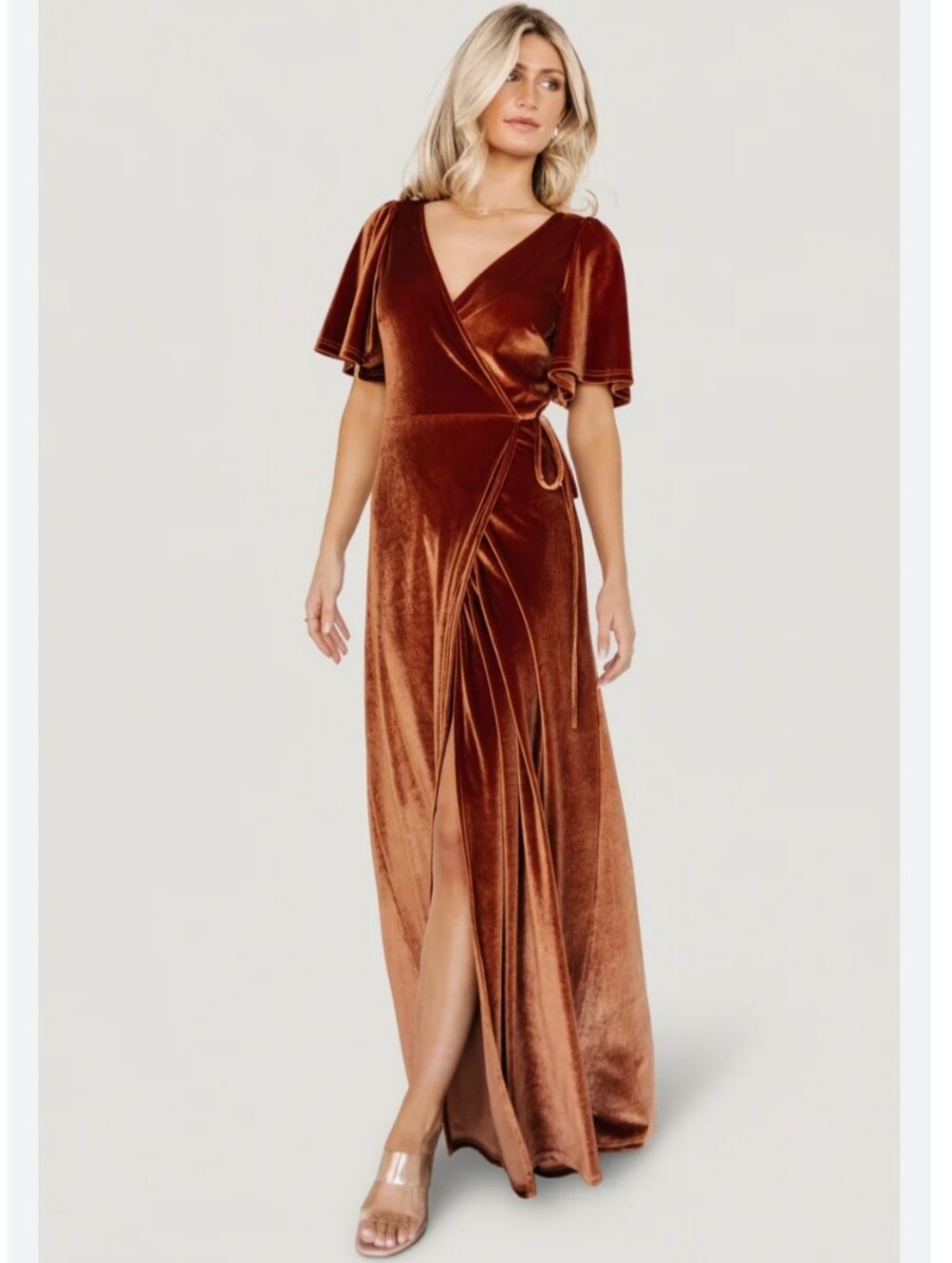 Balticborn Velvet Maxi Wrap Dress Rust Brown  Womens Size L Elegant Evening Wear